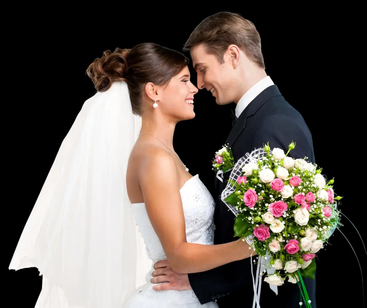 Happy couple at beach wedding